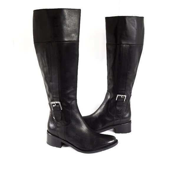 Cole Haan Black Leather Knee-High Boots - Picture 1 of 8